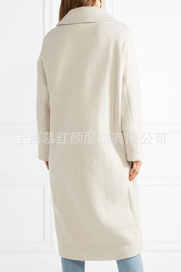 White Solid Long Wool Blend Ladies Coat Vintage Women's Jacket Wide-waisted Double Breasted Korean Womens Fashion Coat