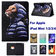 Мода рисунком с подставкой карманом для карт чехол для Apple iPad Mini 1/2/3/4 iPad mini4 mini5 чехол для кошек, собак, кроликов слона чехол coque para