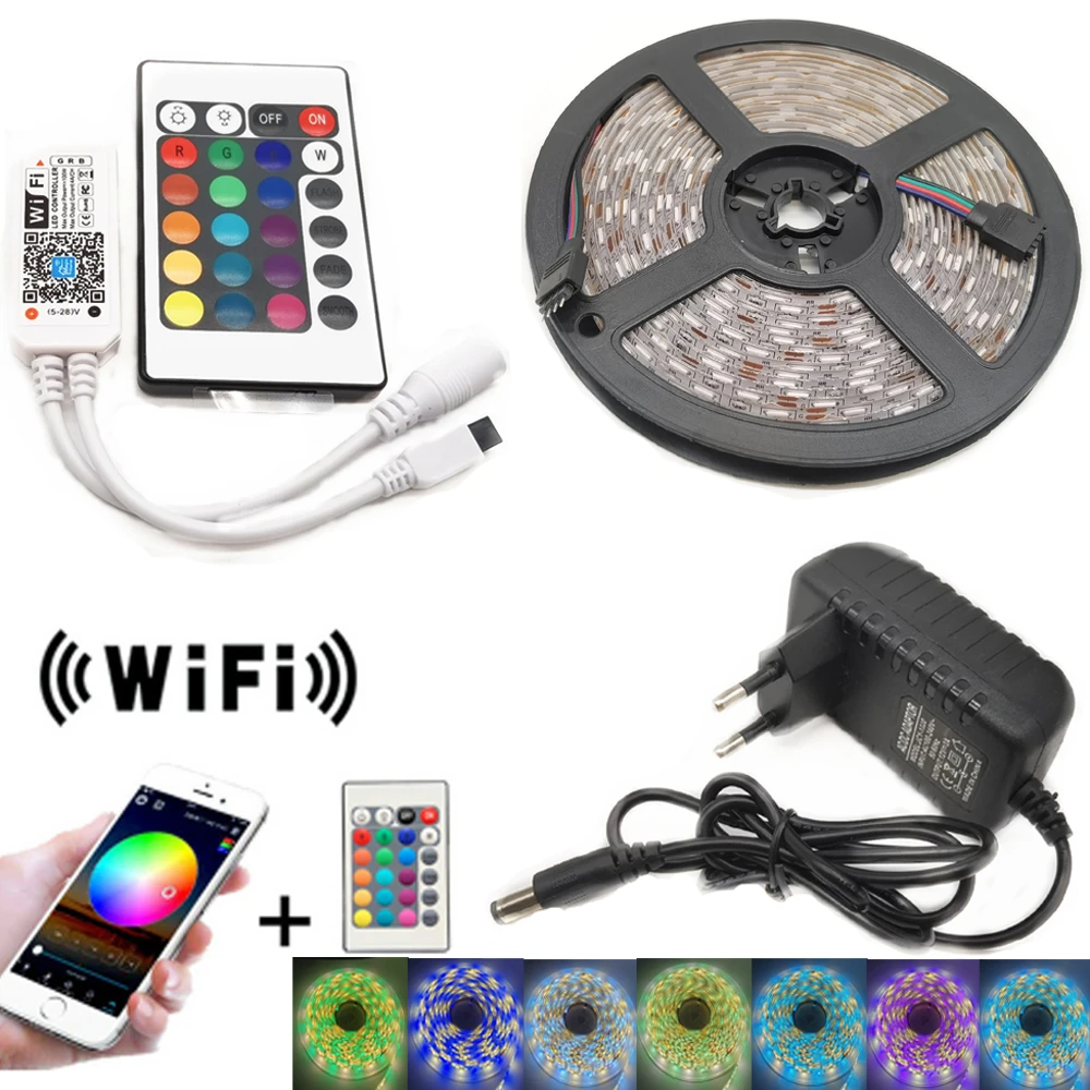 Ir Wifi Led Strip Waterproof 5m 15m m Rgb Led Strip Light 5050 Rgb 30 Leds M Flexible Lighting Ribbon Tape Controller Adapter Led Strips Aliexpress