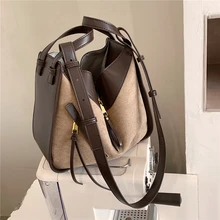 

Two Tones Suede Double Handle Tote Bags For Women Unique Designe Luxury Brand Basket Female Shoulder Crossbody Bags 2022 Trendy