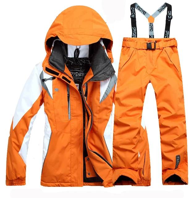 Women's Winter Jackets Pant Suits Windproof Rainproof  Warm Skis Snowboard Set Fashionable Female Skiing Wears Hooded Suspenders Yellow