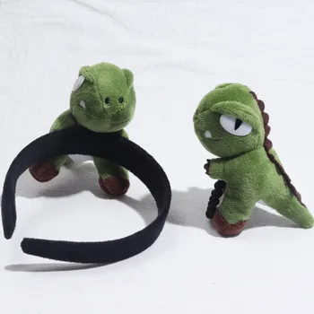 

2 pcs/set Cute Large 3D Cartoon Plush Dinosaur Dinosaur Hairband Children Elastic Hair Rubber Tie Women Ponytail Party Headdress