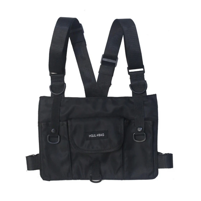 Модный уличный костюм в стиле хип-хоп, нагрудная сумка, тактический жилет, передний карман, нагрудная сумка для мужчин и женщин, Мобильная Сумка для телефона - Цвет: Черный