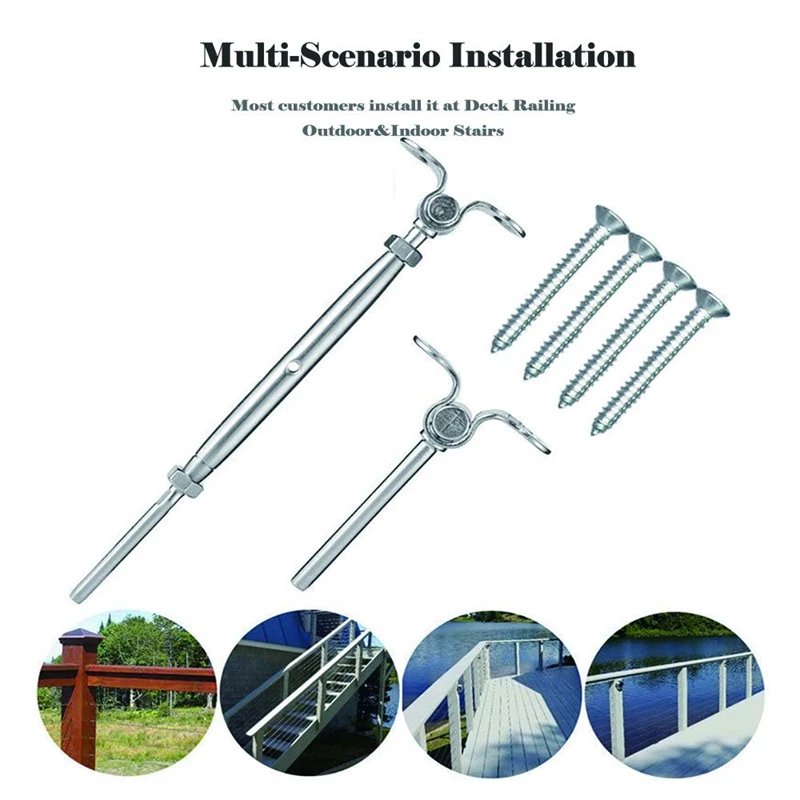 12Pcs T316 Steel Adjustable Angle Cable Railing Hardware Kit For 1/8Inch Wire Rope Wood Post