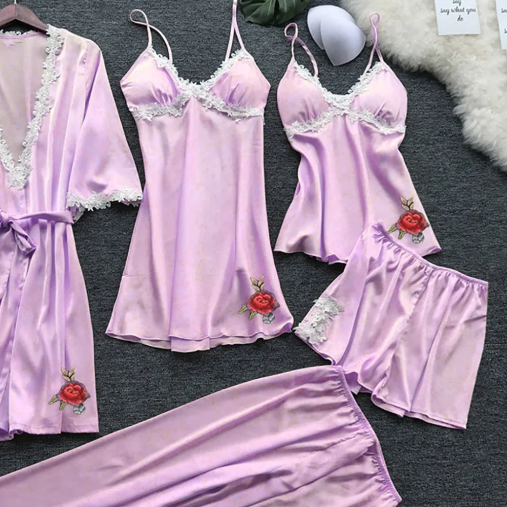 Женский комплект из 5 предметов, кружевная Пижама, штаны для сна+ Топ для сна, сексуальное женское белье, пижама, женская одежда для сна