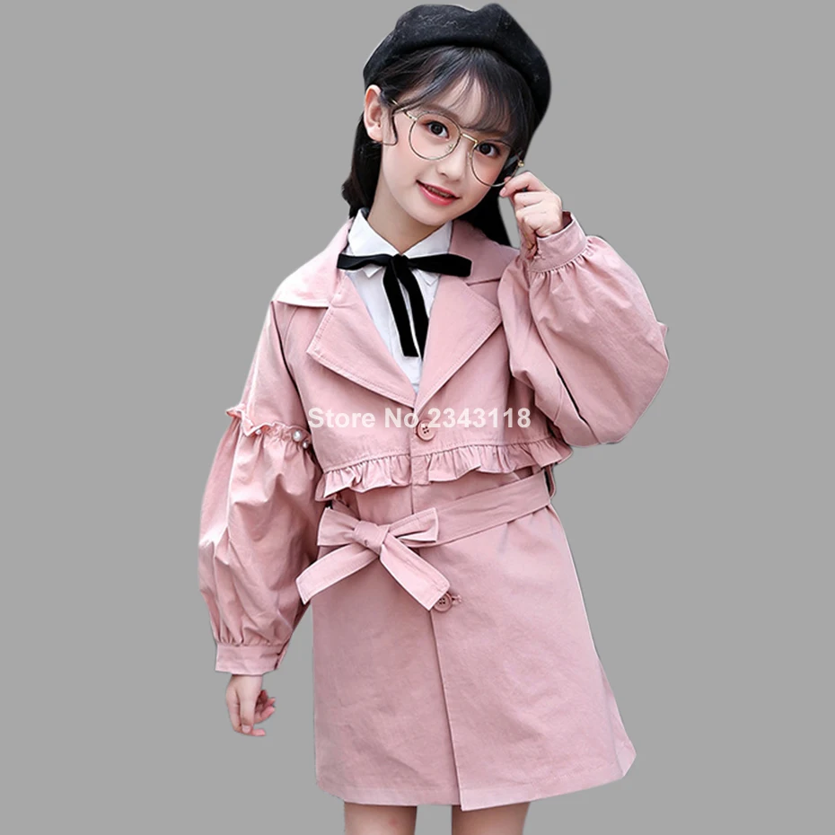 

Girls Jackets Spring Long Sleeve Trench For Girl Casual Solid Long Jacket For Children Autumn Teen Clothing For Girls 5-14 Years