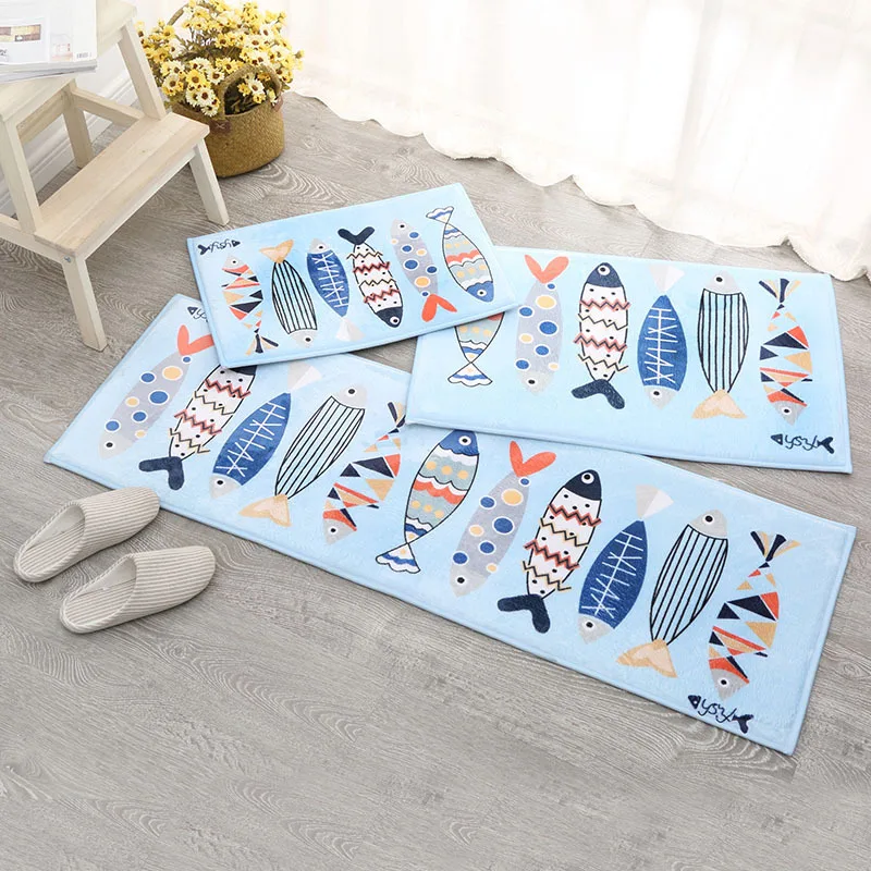 

Newly Cute Fish Print Multiuse Flannel Bath Mat Home Decor Non-Slip Bathroom Mats Toilet Rugs Absorbent Hallway Bedside Carpet