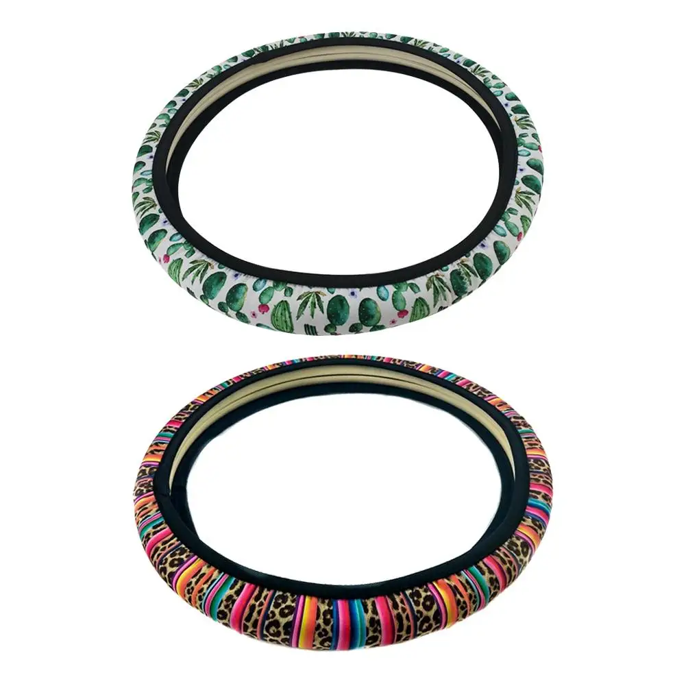 

Car Automotive Steering Wheel Cover Cactus Leopard Neoprene Four Seasons Set Anti-slip Non-sweat Universal Handle Car Accessory