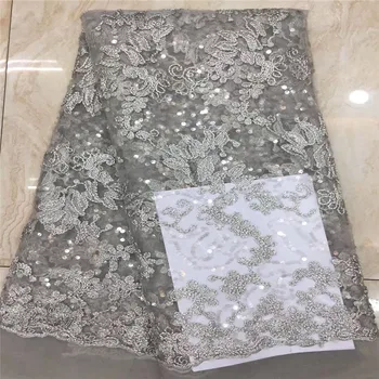 

African sequins white Lace Fabric 2020 gray High Qality Lace Newest Wedding Nigerian French Lace Material For Women Dress