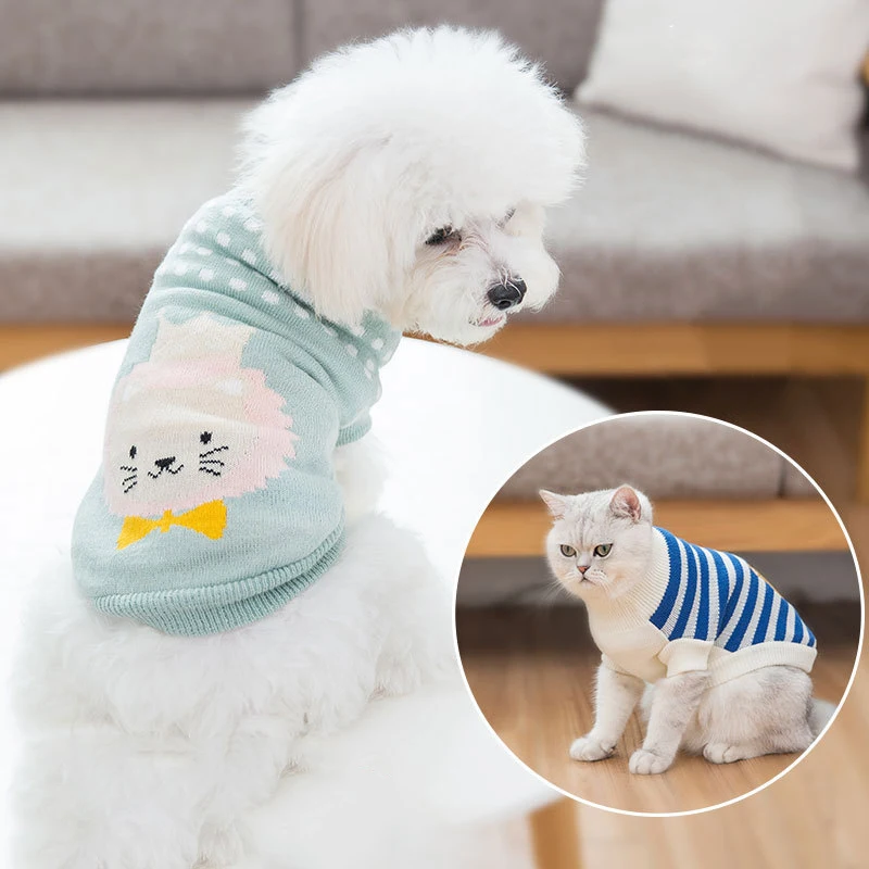 Для домашних собак и котов Зимняя одежда фланелевый свитер малых и средних собак Вязание 2 ноги костюм с милым принтом с животными собака