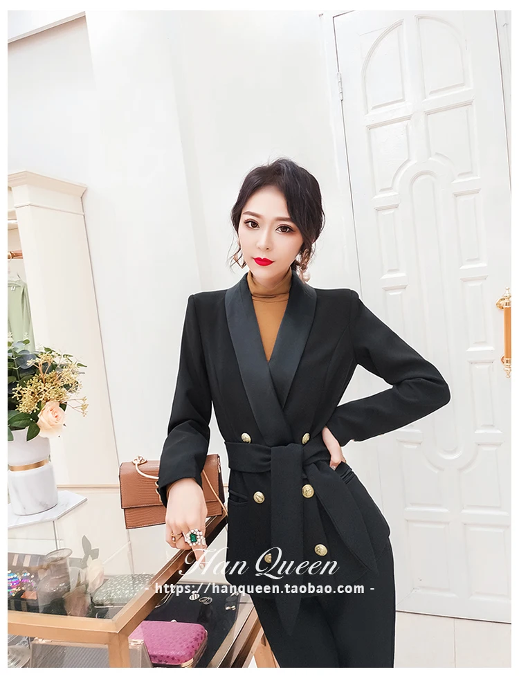 Elegant Solid Color Notched Long Sleeve Double-breasted Buttons