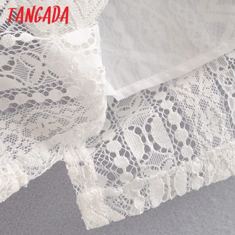 Tangada Женская шикарная белая кружевная блузка корейская мода с длинным рукавом Женские винтажные рубашки Стильные топы blusas 3H41
