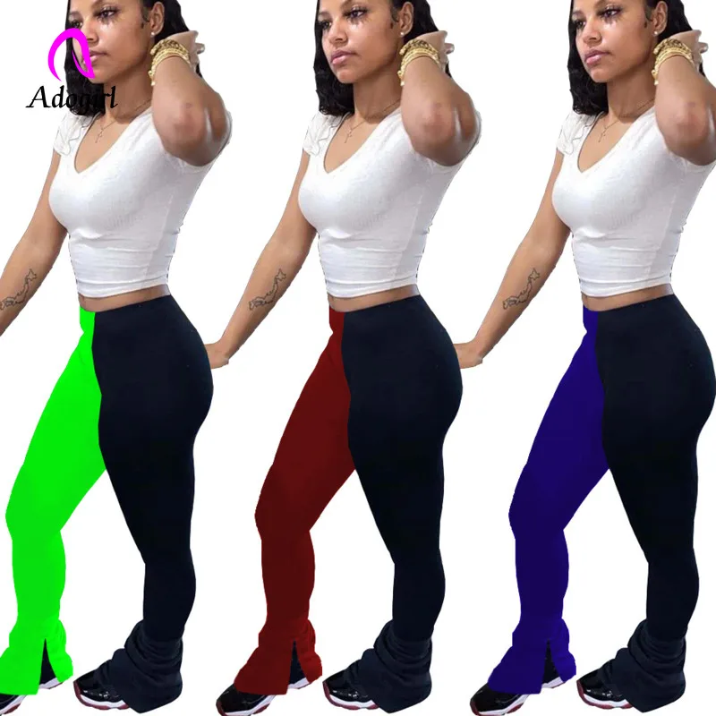 

Women Stacked Leggings Joggers Pleated Pants Patchwork Fitness High Waist Ruched Trousers Sexy Party Street Club Pant Sweatpants
