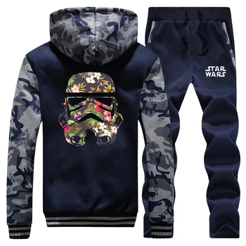 

Movies Male Sweat Suits Streetwear Clothing Camouflage Trousers 2019 Winter Thick Mens Jacket Zip+Sweatpants Warm Sports Sets