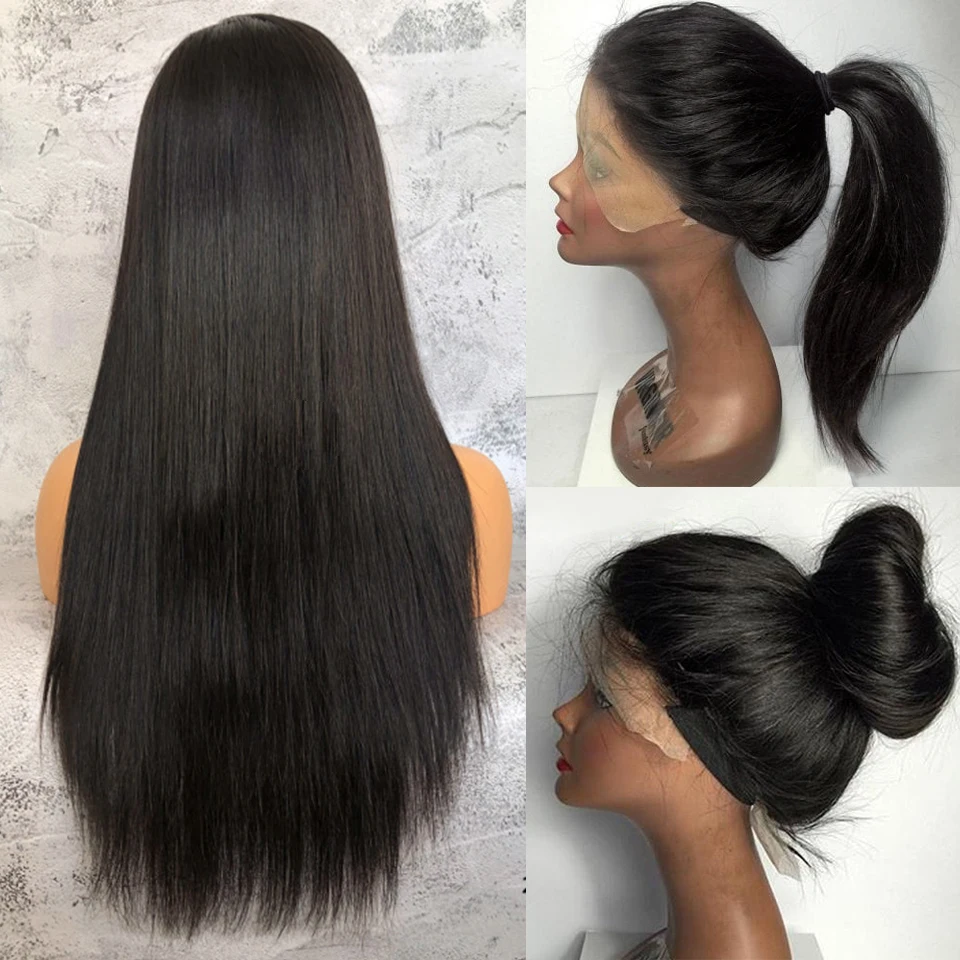 Прямые парики из натуральных волос на кружеве для черных женщин, полный конец бразильских волос remy, предварительно выщипанный парик с детскими волосами
