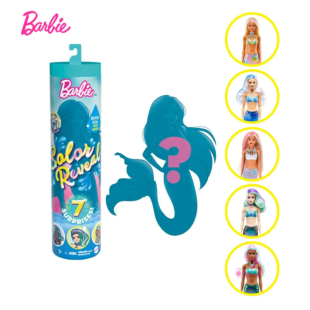

Barbie Color Reveal Doll Mermaids Themed Doll Temperature Sensing Discoloration 7 Surprises Blind Box Toy Christmas Gift GTP43
