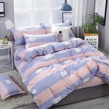 

49 stripe bed linens cute cat bedding set Nordic style duvet cover bed sheet quilt cover High Quality queen king size