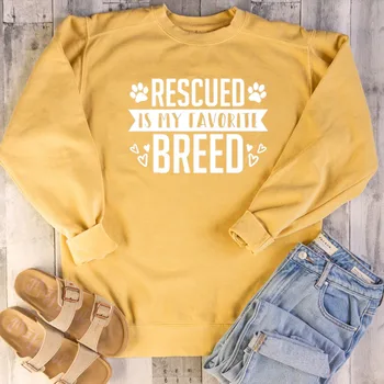 

Women Graphic Funny Dog Lover Gift Casual Party Hipster Sweatshirts Vintage Tops Rescue Is My Favorite Breed Sweatshirt