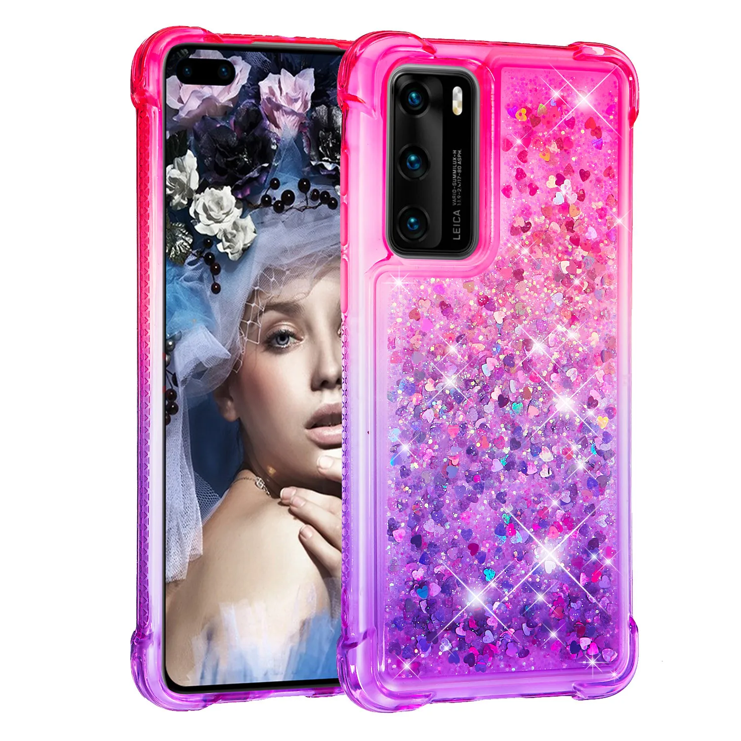 Bling Gitter Phone Cases For Huawei P Smart 2021 P40 Lite Mate 30 Pro P Smart 2019 Dynamic Love Heart Quicksand Back Cover Shell huawei silicone case