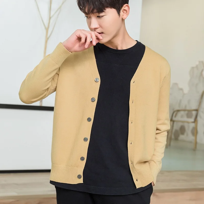 

Men's Outer Button Cardigan Spring and Autumn Thin Loose Korean Knit Sweater Jacket Pure Color Trend Youth