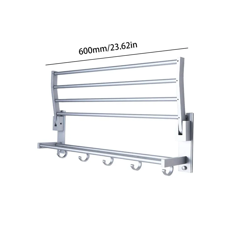 Алюминиевый складной держатель для полотенец для ванной комнаты, вешалка для хранения, кухонная Мочалка для отелей, полка для одежды с крючками - Цвет: Красный
