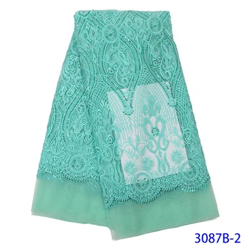 

Latest African Laces 2019 High Quality Sequin Beaded Lace Fabric Tulle Lace Bridal Materials Handmade Fabric QF3087B-2