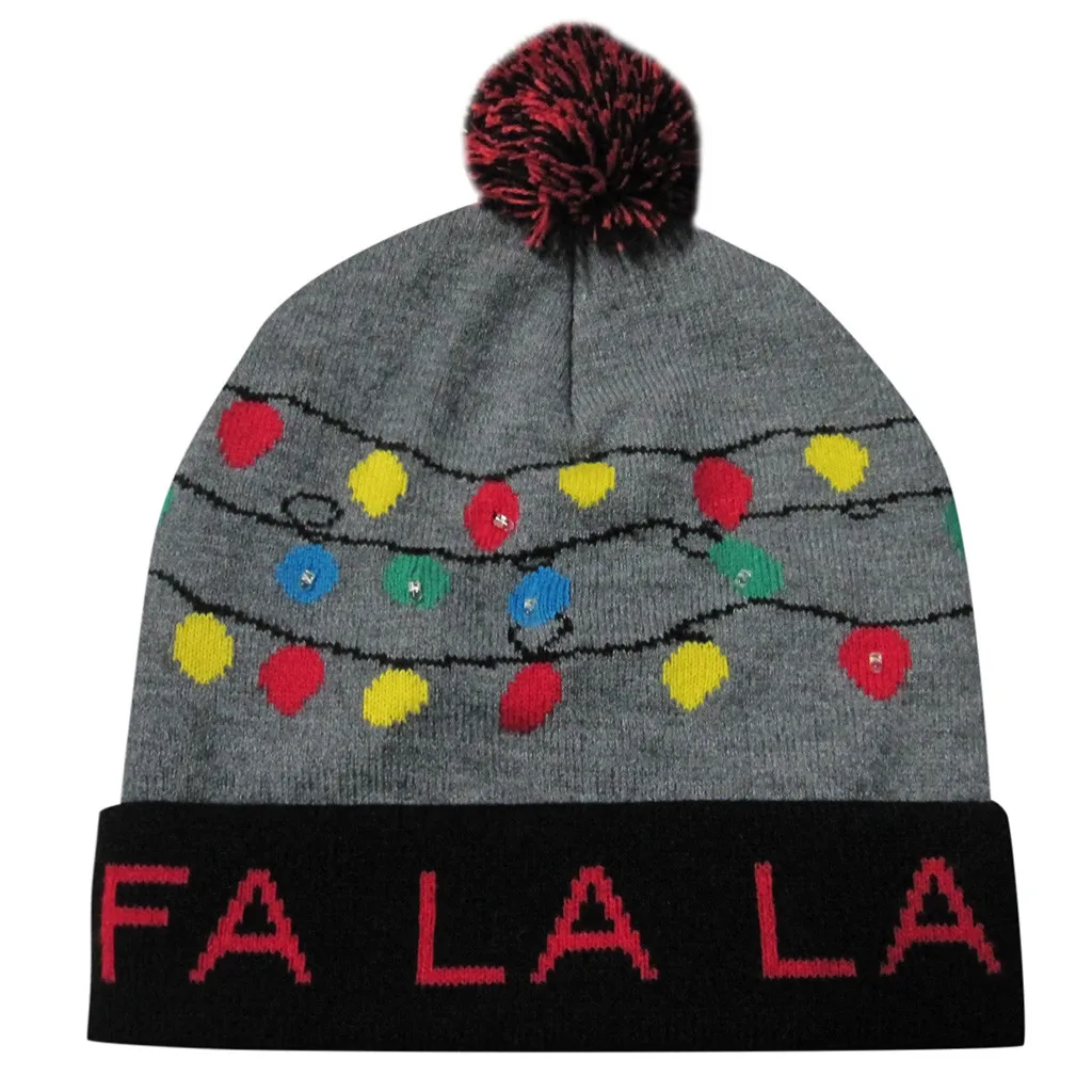 Рождественская Шляпа Санты Красочный Светодиодный свет-вверх вязаная шапка, шапочка Hairball теплая шапка подарки светящаяся вязаная шапка для детей взрослых для вечерние