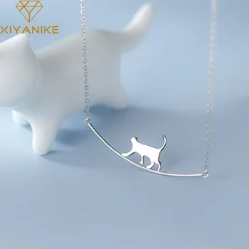 

XIYANIKE 925 Sterling Silver Korean Arc Cat Pendant Necklace Female Unique Design Cute Clavicle Chain Handmade Jewelry Wholesale