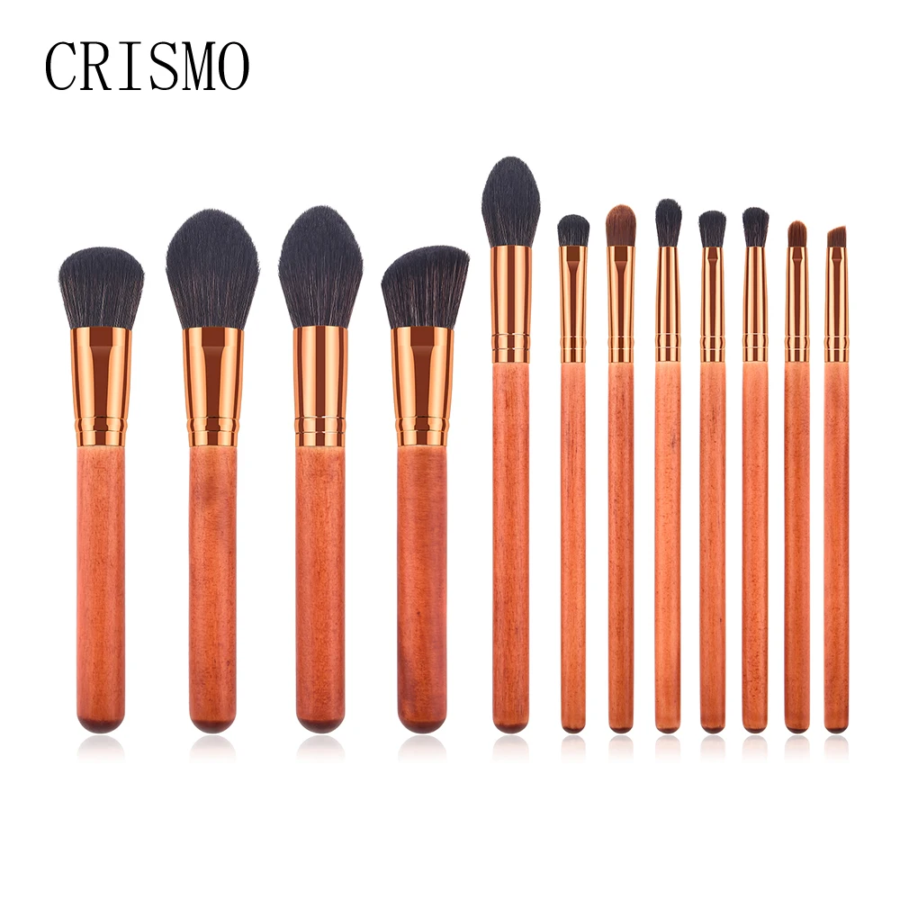 

CRISMO 12PCS Makeup Brushes Set Powder Foundation Concealer Blending Eyeshadow Brush Cosmetic Tool Kit Red Natural Wooden Handle