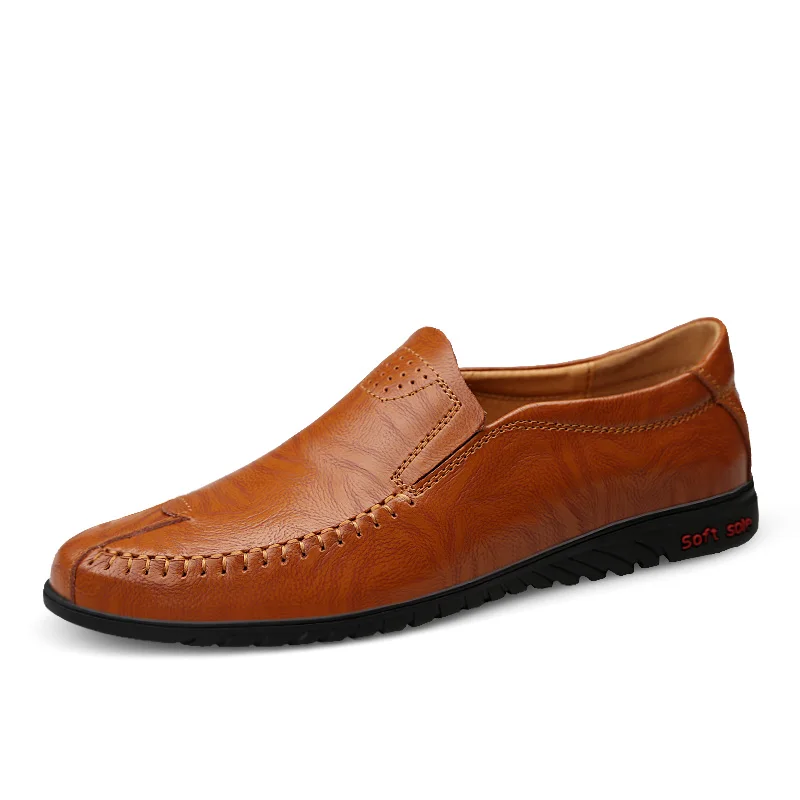 Hot Comfortable Slip On Men Loafers Casual Leather Shoes Men Flats Hot Sale Driving Shoes Moccasins Plus Size - Цвет: Red brown