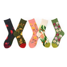 С рисунком кота в стиле Харадзюку, с цветочным рисунком забавные женские носки из чесаного хлопка, повседневные Свадебные носки, яркие новые носки для скейтборда