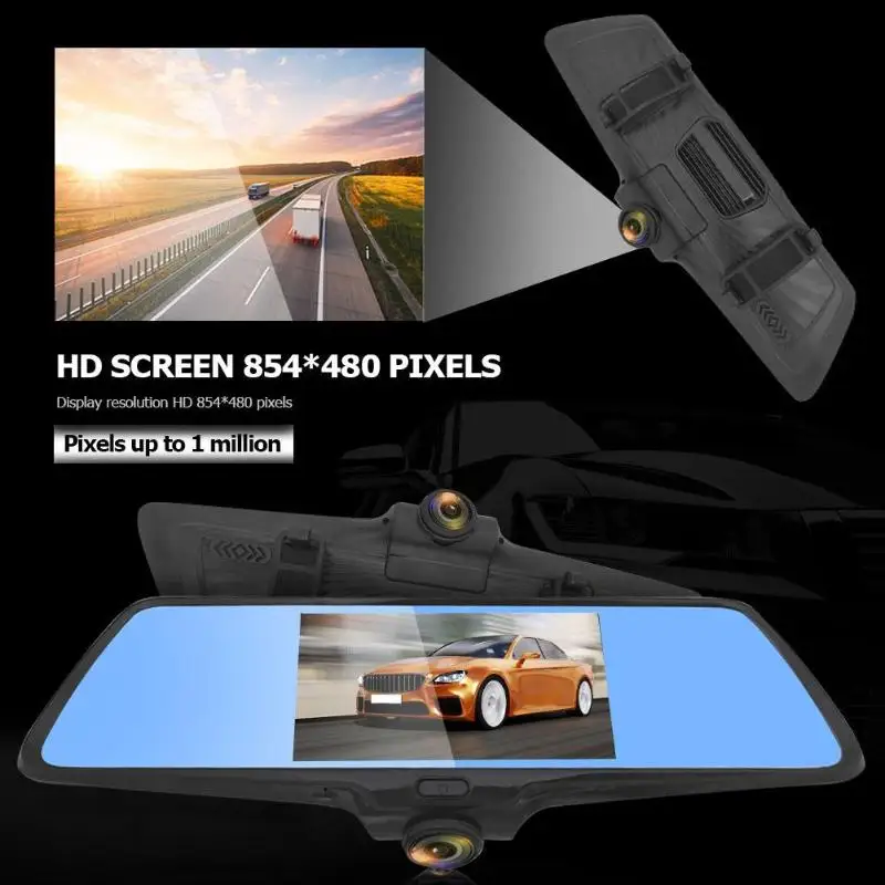 360 панорамный видеорегистратор Dash камера Dash Cam 5 дюймов Автомобильный видеорегистратор зеркало двойной Лен камера заднего вида Dashcam Авто рекордер видео
