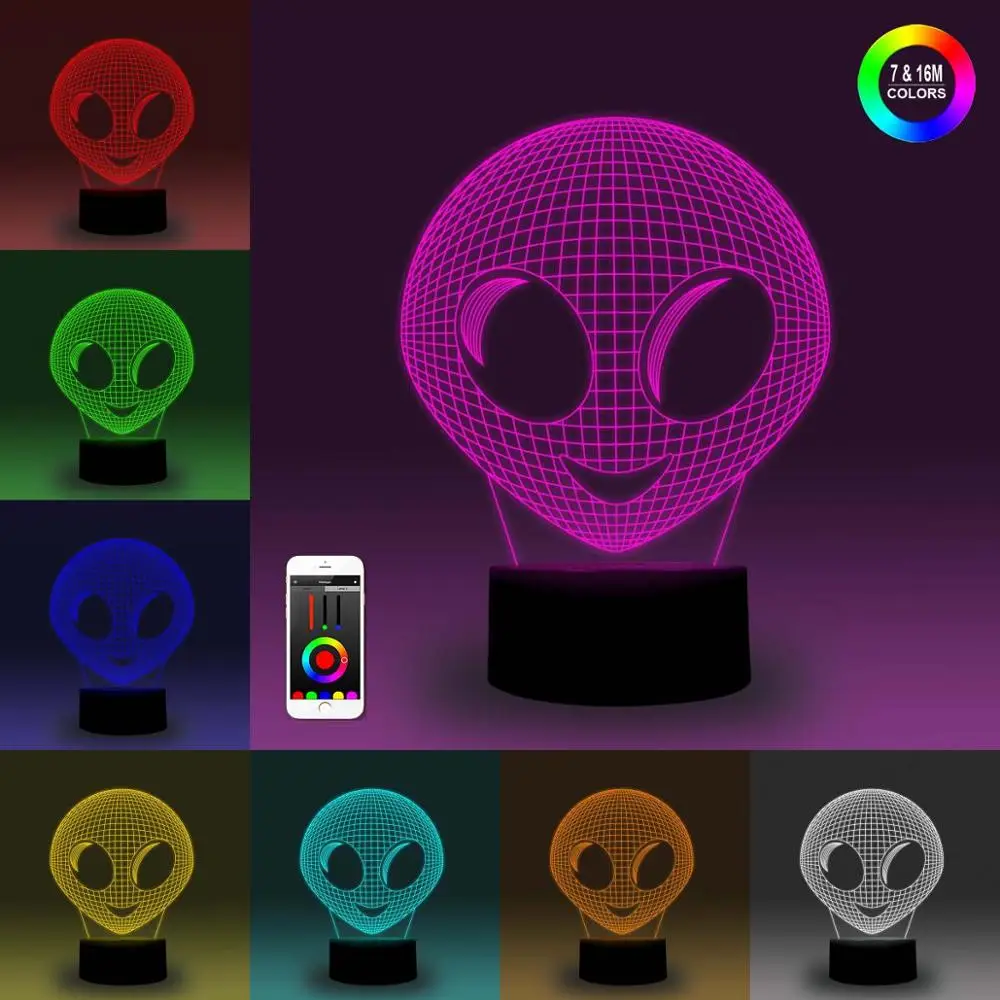 NiteApps 3D милый Инопланетянин ночник настольная Иллюзия украшение лампа подарок на день рождения приложение/сенсорное управление