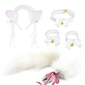 5pcs Set Anal Toys Cute Maid Cat Girl Fox Tail Buttplug Metal Anal Plug Sex Toys Exotic Cosplay Accessories 2022 New Adult Toys 2