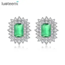 LUOTEEMI Мода кубический цирконий, геометрической формы проложенный гвоздик серьги для женщин костюм белого золота цвет Свадебная вечеринка серьги Oorbellen