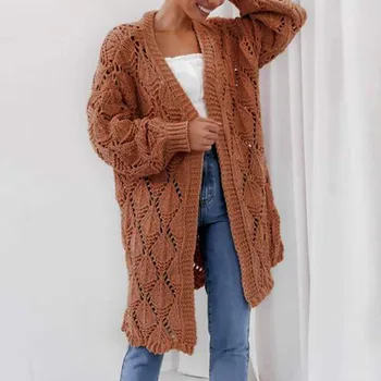 

Women Knitted Cardigans Sweater Autumn Hollow Out Long Cardigan Loose Casual Long Sleeve Solid Sweaters Ladies Cotton Sweaters