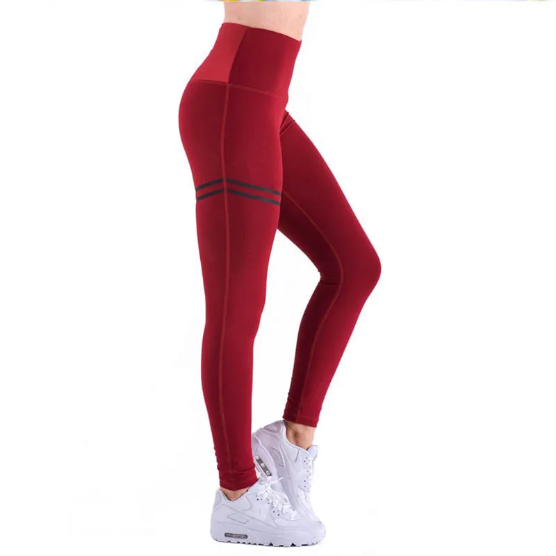 Женские спортивные Леггинсы для фитнеса с высокой талией для йоги, спортивные эластичные колготки для бега, спортивные стрейч-тренировка, тренировочные штаны - Цвет: Красный