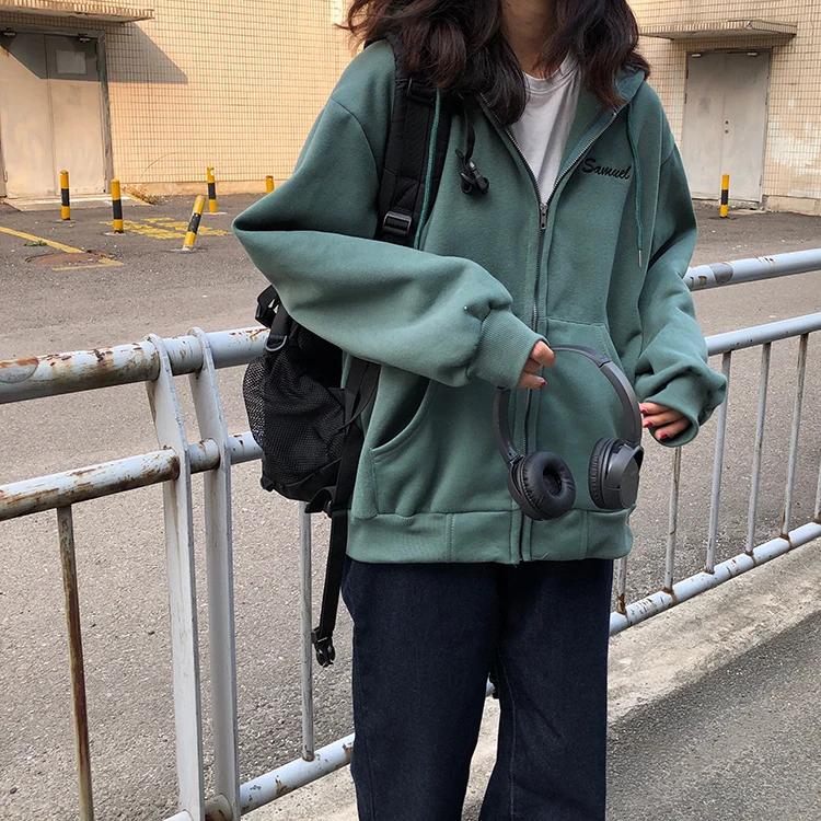 

Simple minimalist style fleece carigan coat samuel embroidery hiphop streetweart college student Hoodie high quality dropship