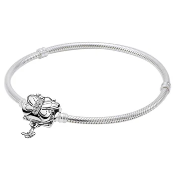 

New 925 Sterling Silver Bracelet Moments Decorative Butterfly Clasp Snake Chain Bracelet Bangle Fit Bead Charm Jewelry