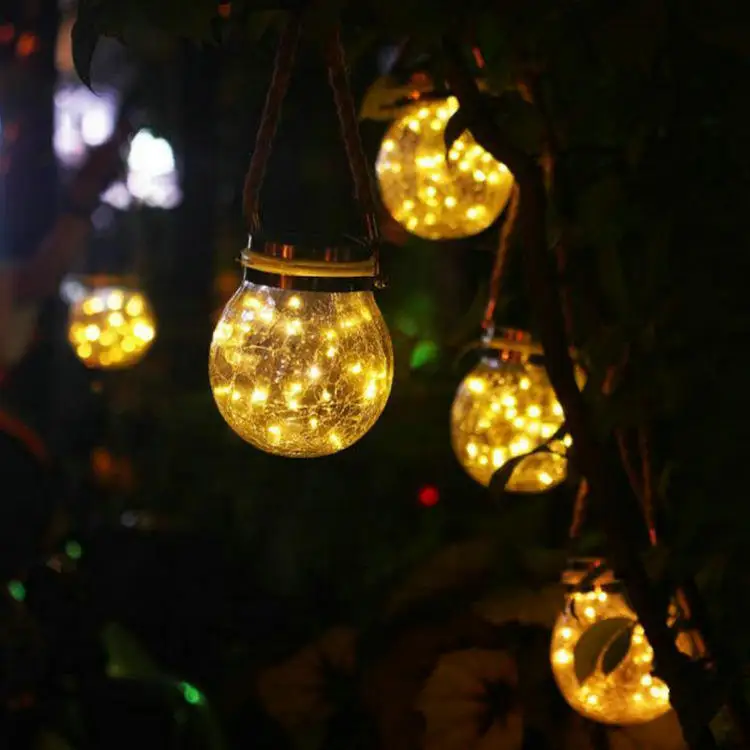 Conduziu a Luz Morna para a Decoração Exterior do Natal do Jardim do Terraço a Bola de Vidro Impermeável Moderna Solar Branca Fria 9 Lâmpadas solares