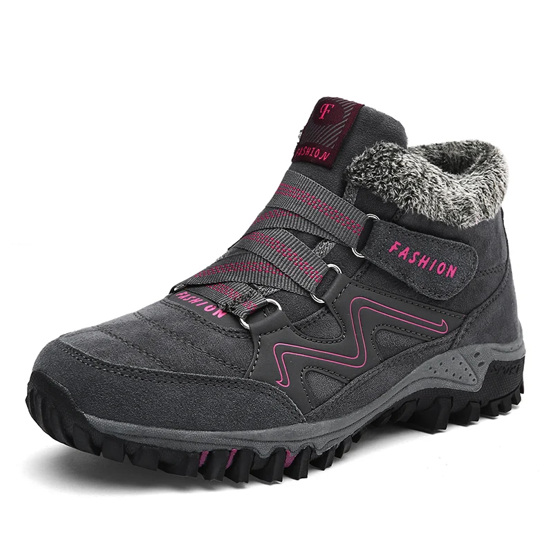 KAMUCC/мужские ботинки; зимние теплые зимние ботинки на меху; мужские кроссовки; Рабочая обувь; Мужская обувь; Модные ботильоны; размер 46 - Цвет: Gray pink