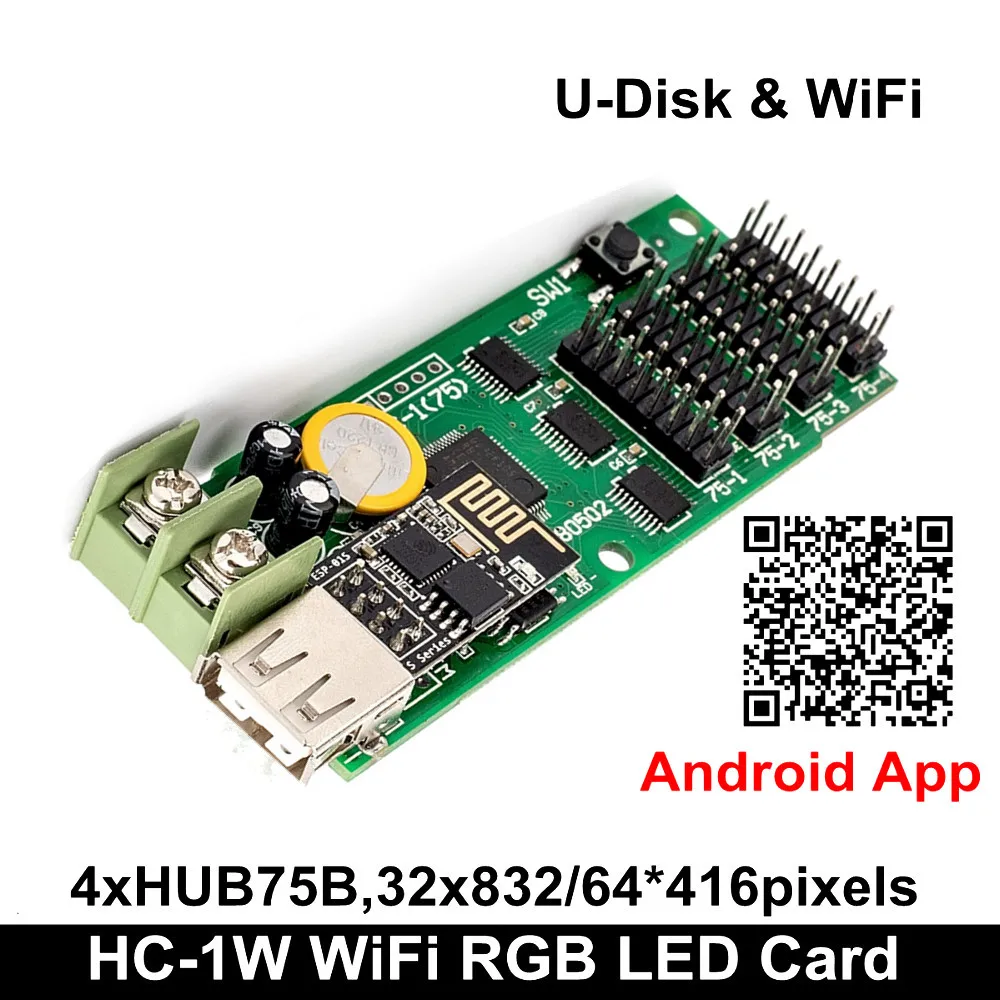 Cheap HC-1W full color WiFi control card supports picture neon scroll text mobile phone input P4 P5 P6 P8 P10mm LED module | Лампы и