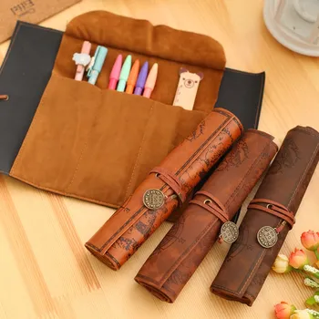 

Creative Treasure Map Retro Canvas Leather Large Volume Pencil Case Cute Simple Stationery Box Pencil Case