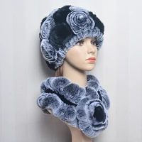 Women Knit Real Rex Rabbit Fur Hat Scarf Sets Natural Warm Rex Rabbit Fur Scarves Hat Winter Lady Real Rex Rabbit Fur Hat Scarf 6