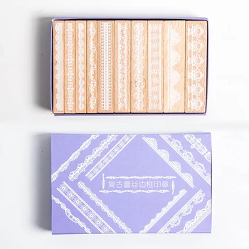 

10 pcs/box Vintage Lace Strip decoration stamp Floral wooden rubber stamps for scrapbooking stationery DIY craft standard seal