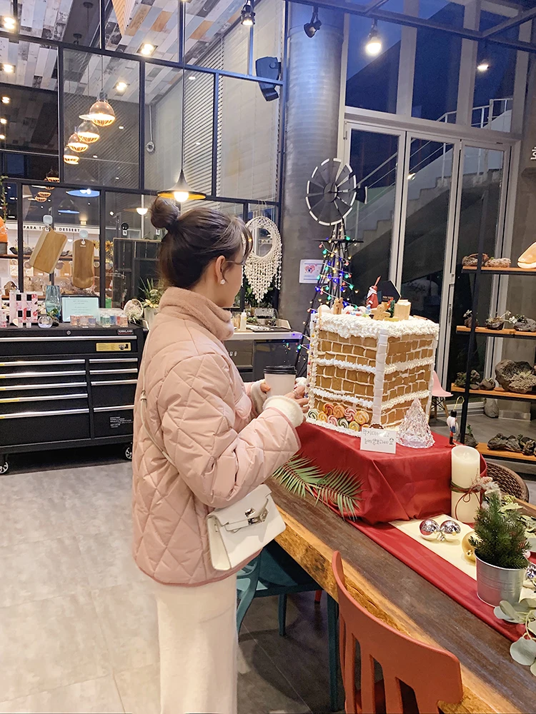 MISHOW осеннее зимнее розовое клетчатое хлопковое короткое пальто женское повседневное однобортное пальто из овечьей шерсти с отворотом Топы MX19D8243