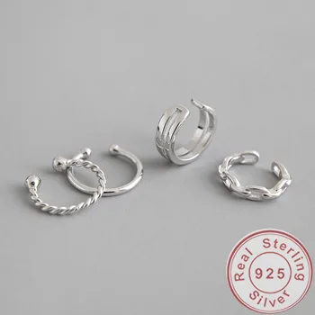 

925 silver ear cuff clip earrings without piercing no hole for women men twist double circle punk hiphop korean 2020