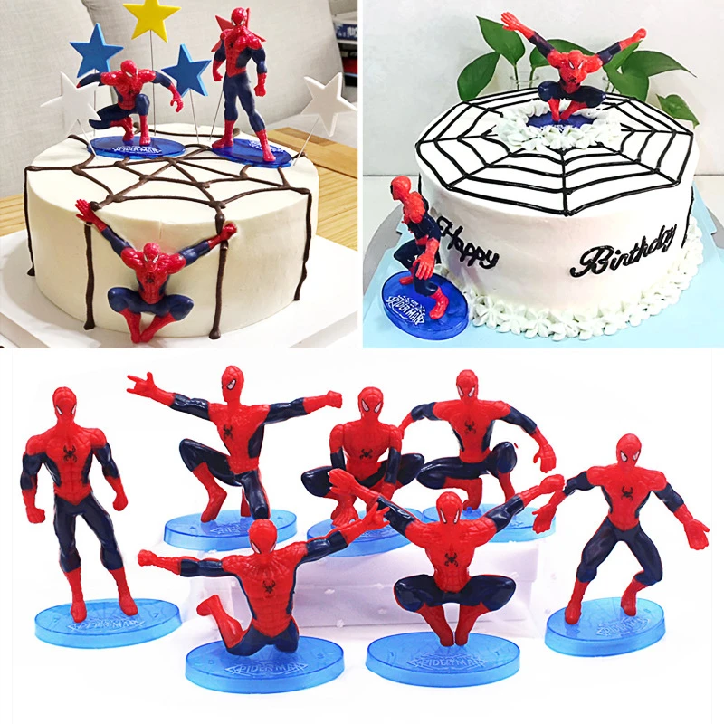 Presentador embotellamiento no pueden ver Figuras de acción de Spider Man para niños, suministros de modelo de fiesta  temática de Spiderman, adornos, decoración de pastel de feliz cumpleaños,  juguete, 7 unids/set por Set|Suministros de decoración de pasteles| -