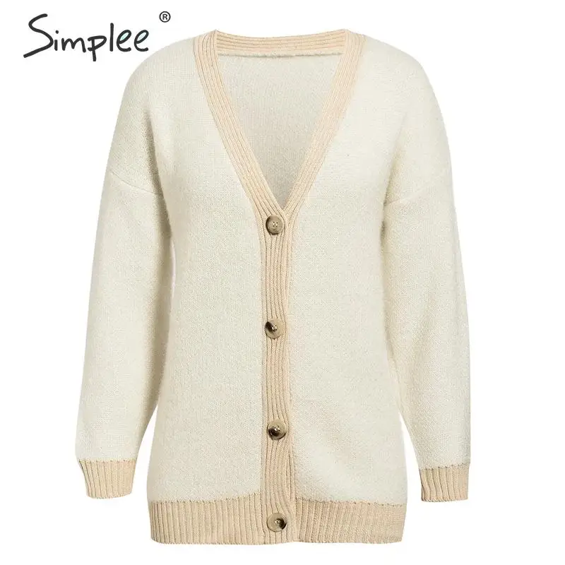 Simplee Свободный вязаный кардиган с v-образным вырезом однобортный лоскутный