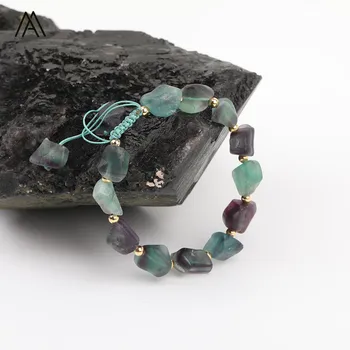 

Boho Women Natural Black Tourmalines Stone Rainbow Fluorite Stone Chunky Beads Cord Knotted Adjustable Bracelet N0040AMAH